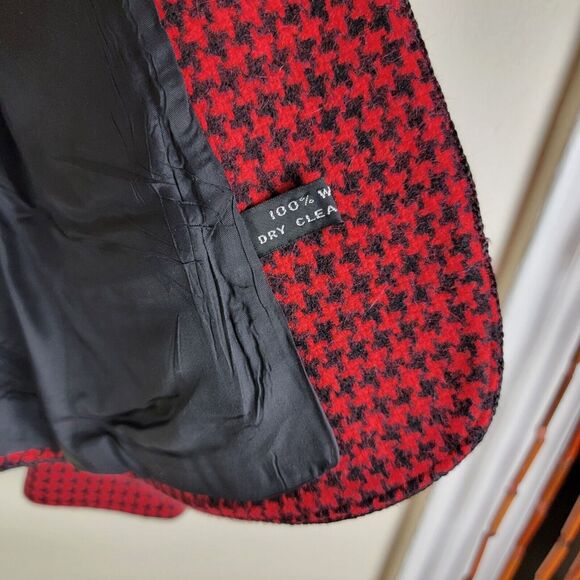Charlotte Ford Vintage Womens Houndstooth Wool Open Blazer size 10 Red Black - Picture 6 of 12